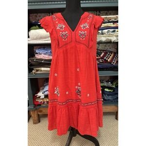 Knox Rose Red Embroidered Boho Dress Size S Short Sleeve Pockets